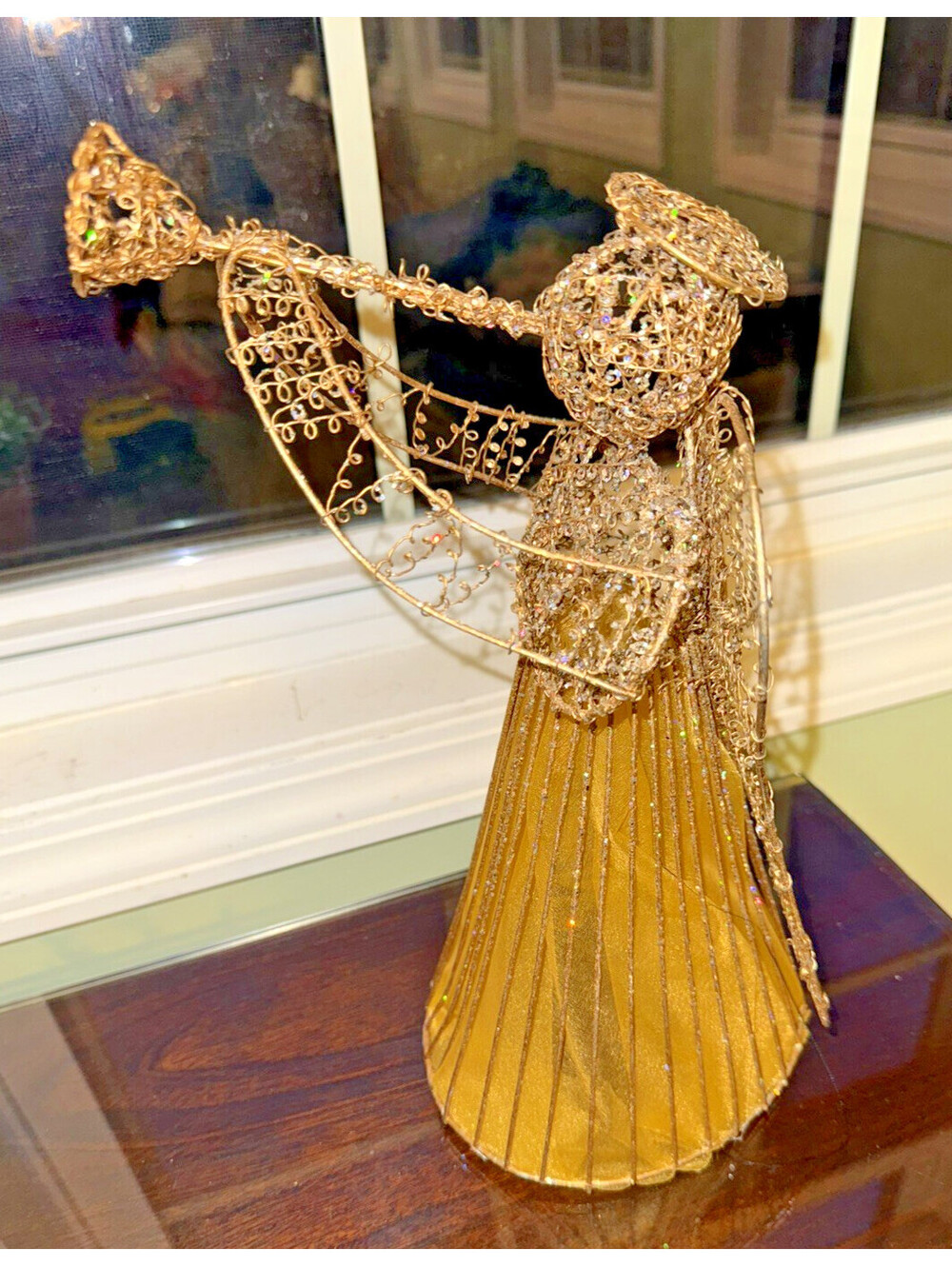 Vintage Glitter Gold Wire Angel Christmas Holiday Figurine Decor tree topper